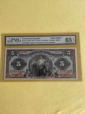 L@@k Dominican Republic Note 1912 5 Pesos National Bank SÚper Rare • $1800