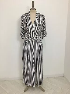 Vintage 80s Mandy Marsh Dress Stripe Nautical Sailor Fit & Flare Shirtdress #V2 • £42