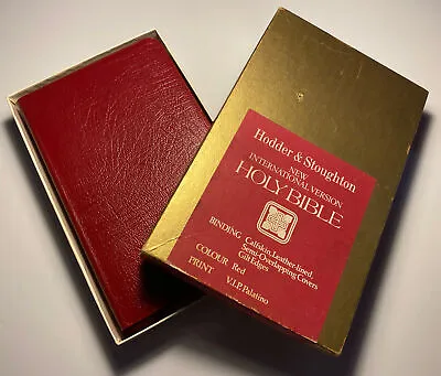 Vintage Holy Bible New International Version Red Calfskin Leather Lined 1979 • £199.99