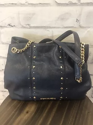 Michael Kors Jet Set Dark Blue Studded Pebbled Leather Gold Chain Tote Bag • $50