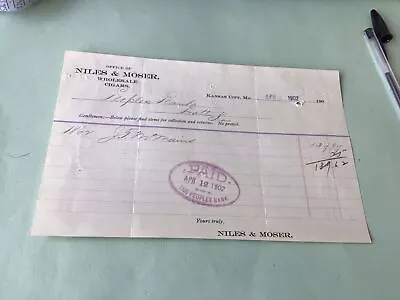 Niles & Moser Wholesale Cigars Kansas City  Company 1902 Receipt 52455 • $9.06