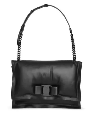 SALVATORE FERRAGAMO Viva Bow Padded Black Leather Shoulder Bag - MSRP $1790.00 • $1238.87