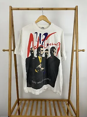 VTG U2 Achtung 1991 Baby Zoo TV Tour White Band Concert Tee AOP T-Shirt XL USA • $179.95