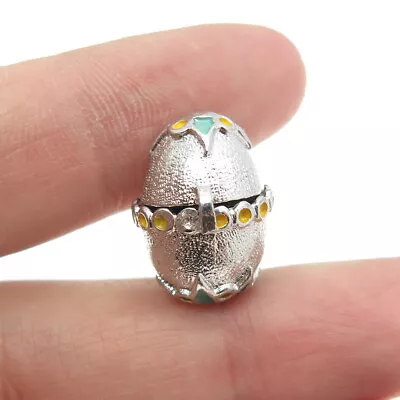 925 Sterling Silver Antique Art Deco Colorful Enamel Easter Bunny Locket Pendant • $64.95