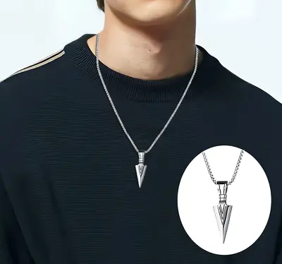 Men's Arrowhead Spearpoint Silver Pendant Stainless Steel Long Chain Necklace UK • £3.99