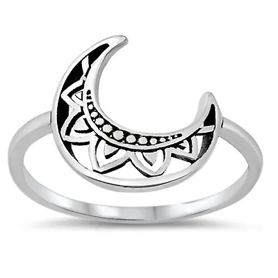 Crescent Moon Bali Ring 925 Sterling Silver 13mm Casual Band Size 4-12 • $13.99