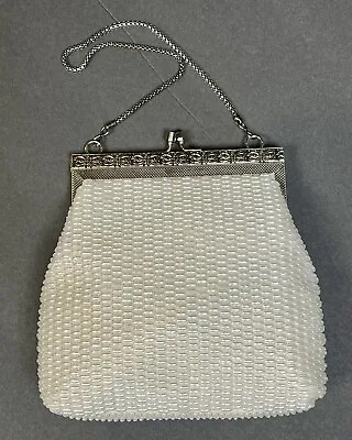 Beaded Purse Evening Bag Handbag Clutch Vintage Ivory Off White ￼Hong Kong Made • $12.99