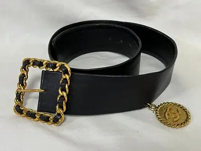 Chanel Leather Belt Chain Buckle Black X Gold 80/32 • £331.70