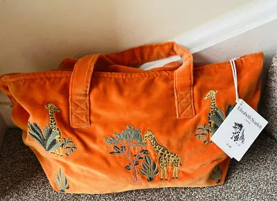 £29 • Buy New Elizabeth Scarlett  Orange Cotton Velvet Giraffe Day Bag Handbag 38 X22cm