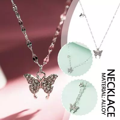 Butterfly Crystal Pendant Necklace Silver Chain Necklaces Womens Jewe GX L0J7 • $1.78