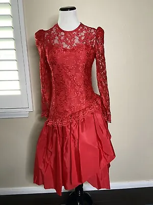 Vintage Alicia 80’s Red Lace Prom Dress Lidia Beetlejuice Size 7/8 S/M • $149.99