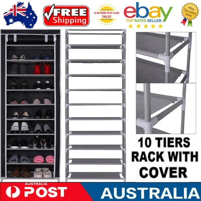 $39.99 • Buy NEW Portable 10 Tier Shoe Rack Storage Cabinet Organizer Wardrobe Cover For Shoe