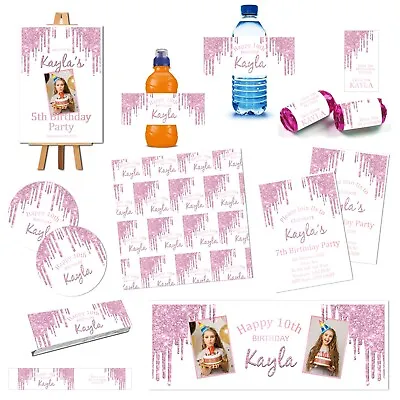 Girls Pink Personalised Birthday Decoration Invite Sticker Banner Sign Wrapping • £39.99