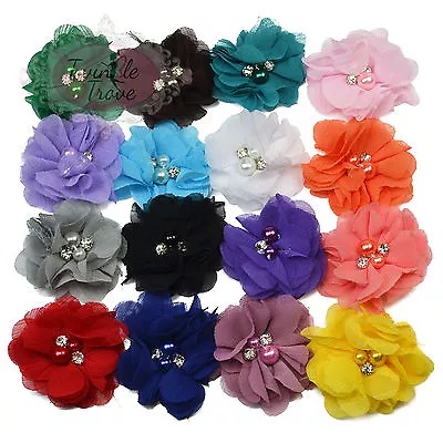 £1.99 • Buy 5cm Chiffon Feel Pearly Diamante FabricHair Grips Slides Clips Bridesmaid Bridal