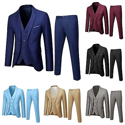 Mens 3-Piece Suits Blazer Slim Fit Tuxedo Jacket Vest And Pants Set Formal Party • $47.69