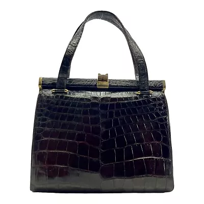 Vintage 40s 50s VASSAR Genuine Alligator Handbag Structured Shoulder Bag Frame • $299.99