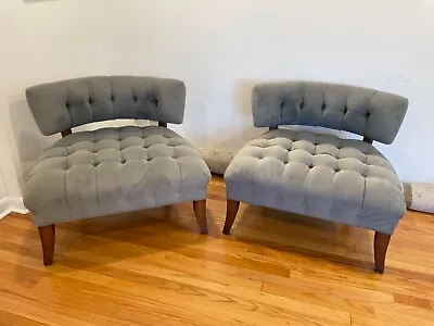 Billy Haines Style Slipper Chairs (Blue/Grey) Pair • $4000