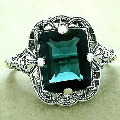 Art Deco Style 925 Sterling Silver 3 Ct London Blue Simulated Topaz Ring   1175x • $18.99