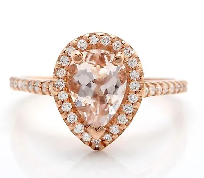 1.50 Carat Natural Peach Morganite And Diamonds 14K Solid Rose Gold Women Ring • $1552.21