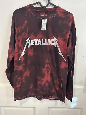 Tillys Metallica Men's Long Sleeve Crew Neck Shirt Red Tye Dye Rock Band S NEW • $15.90