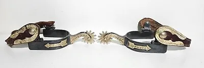 Vintage Steel & Brass Western Cowboy Spurs With Brown Leather Straps • $87.99