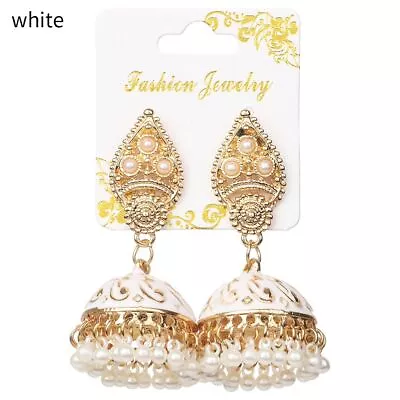 With Tassel Indian Style Gypsy Jhumka Bell Shape Earrings Pearl Beads Flower • $15.20