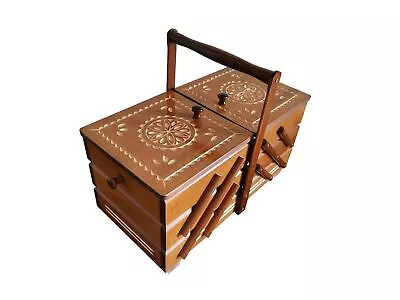 Wooden Sewing Box Handmade Wood Storage Box For Sewing Kit Big Fold Out Box • $200.95