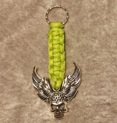 £4.25 • Buy Skull Keyring Braided Paracord Handmade Keychain Lime Green