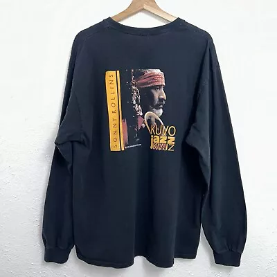 Vintage Kuvo Jazz KVJZ Sonny Rollins Tee Black T-Shirt Long Sleeve Sz XL • $28.88