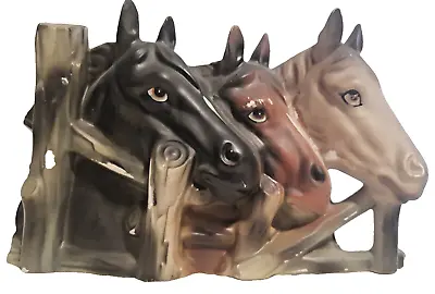 VTG Ucagco Japan Ceramic 3 Horse Head Pocket Planter Vase Wall Shelf Equestrian • $44