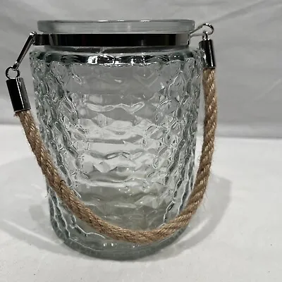 Textured Glass Jar With Rope Candle Holder Light Lantern Stand Sconce Lamp Clear • $12.18