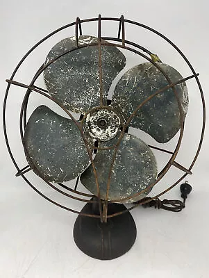 Vintage GREEN CAST IRON WAVY Cage Oscillating Fan ART DECO 13” Cage - Works Read • $26.49