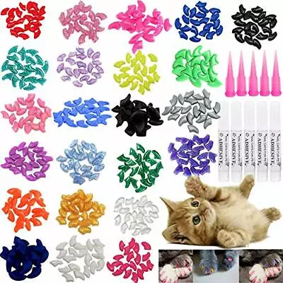 VICTHY 100pcs Cat Nail Caps Cat Claw Caps Covers With Glue And Applicators Si... • $10.71