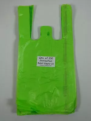 100 Qty. Lime Green Plastic T-Shirt Retail Shopping Bags W/ Handles 8 X5 X16  Sm • $12.99