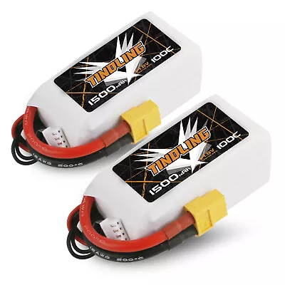 2X Tindling 14.8V Lipo Battery 1500mAh 4S 100C XT60 For RC Plane Jet FPV Drone • $17.99