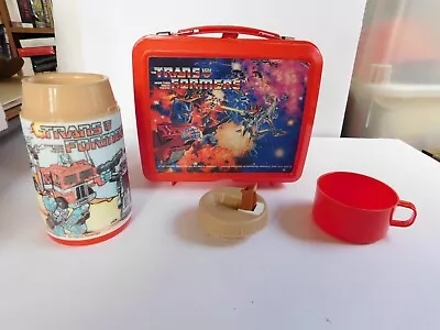 Vintage 1984 Transformer Aladdin Lunch Box Optimus Prime Thermos Stopper & Cup • $69.95