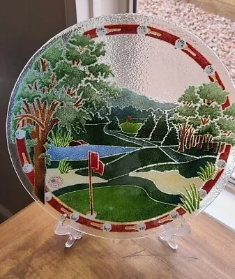 £14.31 • Buy Gorgeous NWT Nice Peggy Karr Fused Glass Plate Golf Green Round Tee Flag 11 