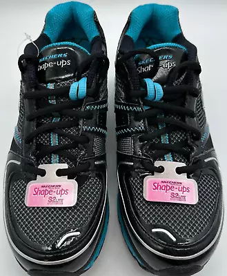 Skechers Womens Shape-Ups S2 Light Sneakers Size Sz 8.5 Black Blue Lace Up • $42.49