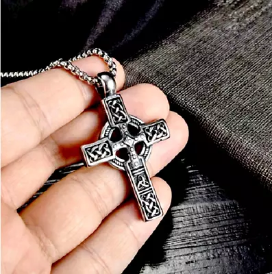 Large Solid CELTIC CROSS IRISH KNOT Pendant 925 Sterling Silver 24  Necklace MEN • $13.89