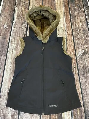 Marmot FurLong Faux Fur Sleeveless Full Zip Jacket Vest Women's Medium Black • $34.95