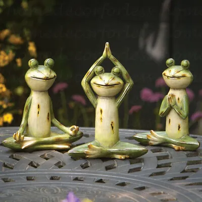Set Of 3 Meditating Frog Garden Statue Yoga Zen Figurine Ornament Lawn Art Decor • $44.98