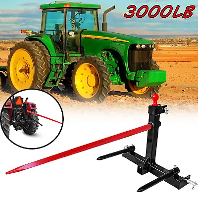 3000 Lbs Cat 1 Tractor 3 Point Trailer Hitch & 49  Hay Bale Spear 17  Stabilizer • $279.99