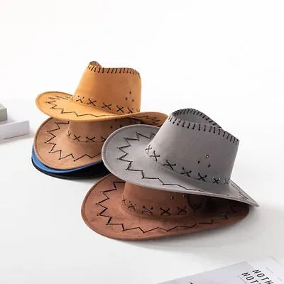 Cowboy Hat For Women Men Outdoor Sunshade Hat Large Brim With Chin Strap Hat • £5.64