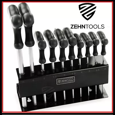 10pc T Bar Allen Keys Hex Wrench Set Handle In Metal Storage Wall Rack Metric • £15.99