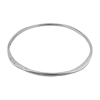 Handmade Solid 925 Sterling Silver Hammered Circle Bangle Jewellery For Women • £39.99