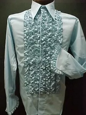 Vintage Retro Ruffled Tuxedo  Shirt Light Blue With Black New Old Stock 15.5/33 • $74.95