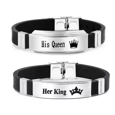 2pcs Matching His Queen Her King Bracelets Forever Love Pinky Promise • £5.39