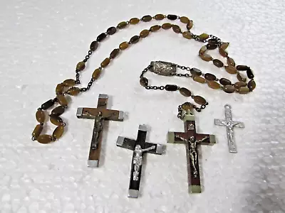 Vintage France French Lourdes Rosary Beads &  Inlaid Crosses Catholic Religious • £12.15