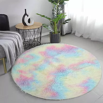 Circle Round Shaggy Rug Living Room Bedroom Carpet Anti Slip Large Fluffy Rugs • £16.99