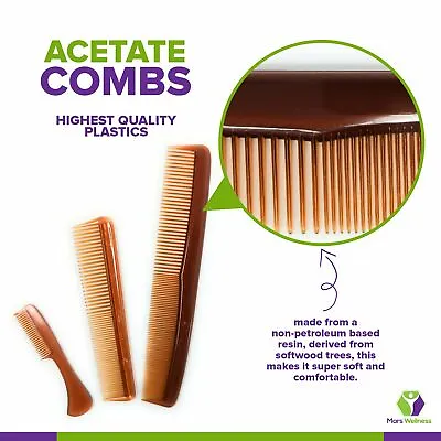 3 Piece Acetate Comb Set - USA MADE Pocket Comb Mustache Comb All Purpose Comb • $8.99